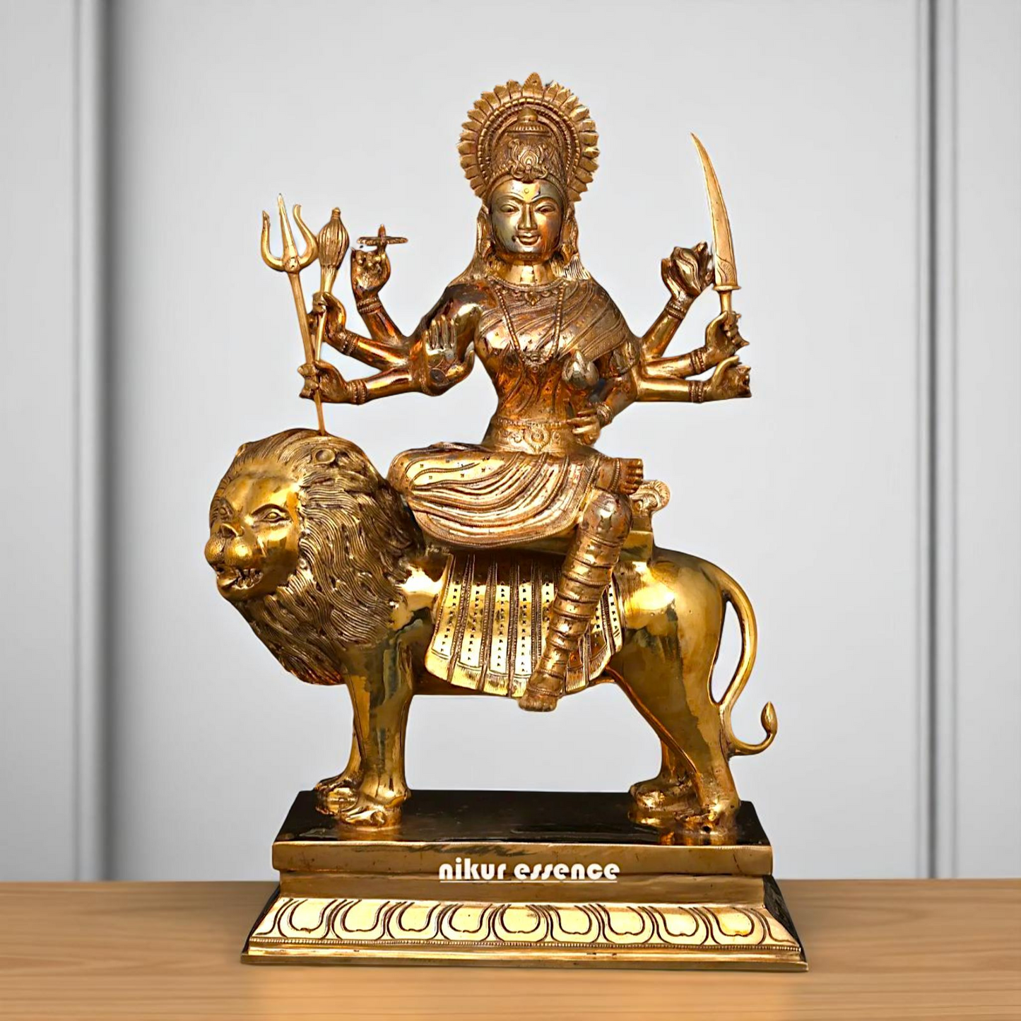 Goddess Sherawali Durga Devi Maa Seated on Lion Panchaloha statue - 20 Inches Nikuressence