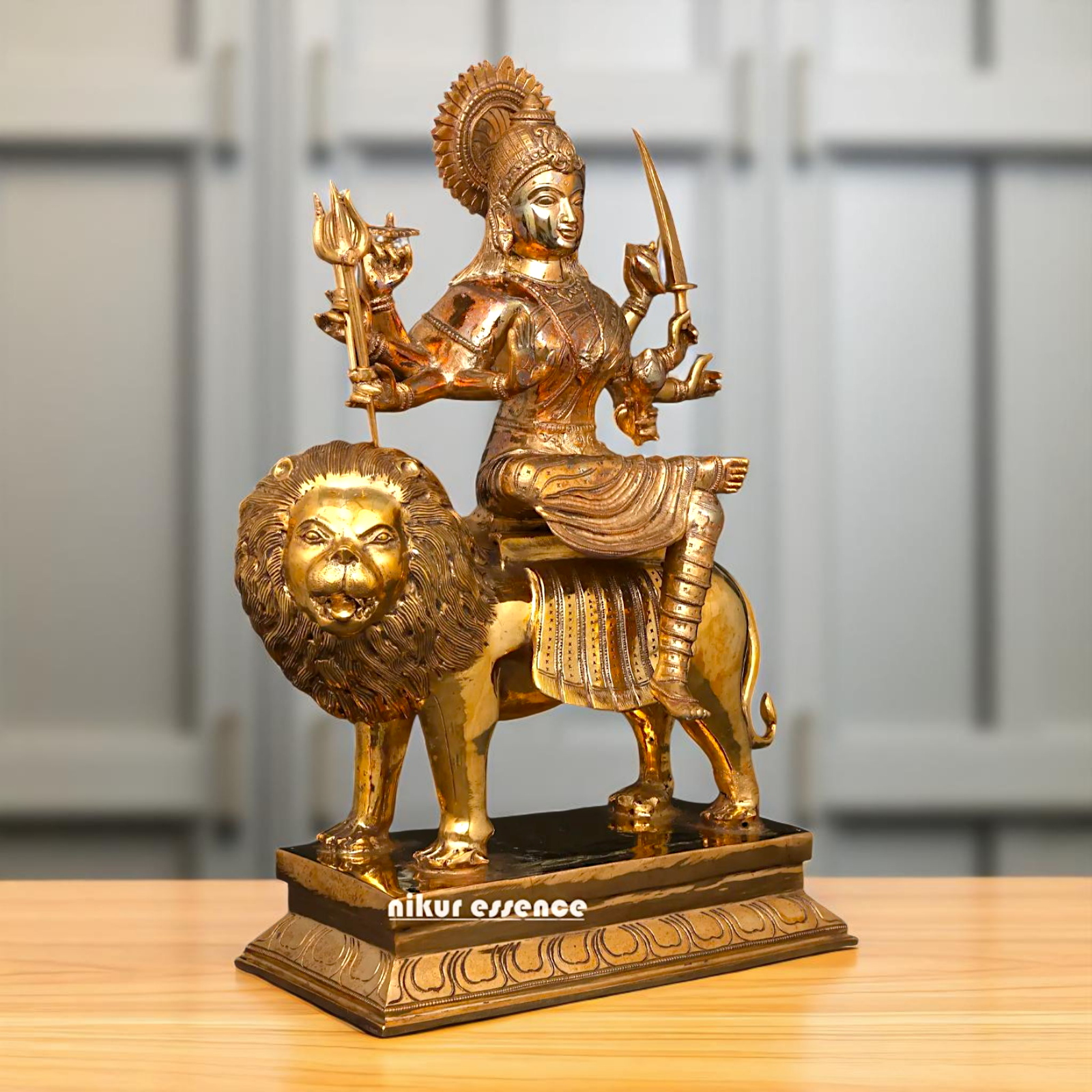 Goddess Sherawali Durga Devi Maa Seated on Lion Panchaloha statue - 20 Inches Nikuressence