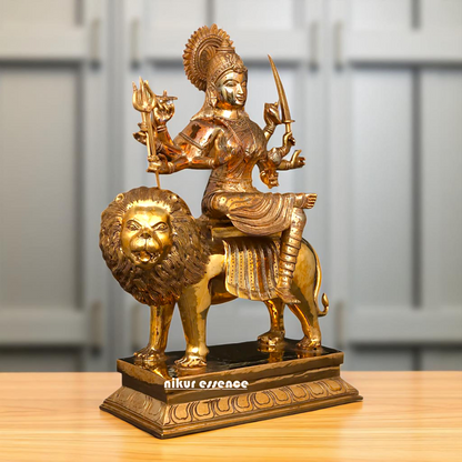 Goddess Sherawali Durga Devi Maa Seated on Lion Panchaloha statue - 20 Inches Nikuressence
