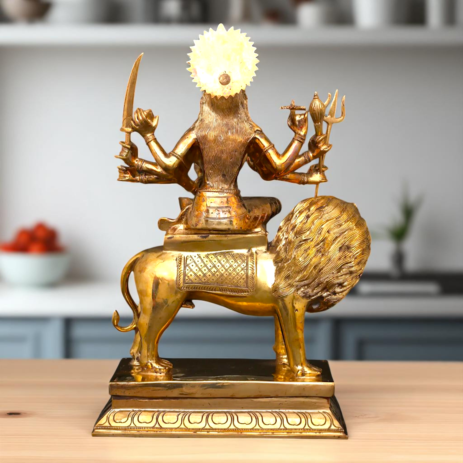 Goddess Sherawali Durga Devi Maa Seated on Lion Panchaloha statue - 20 Inches Nikuressence