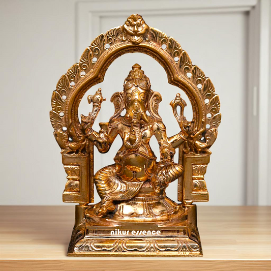 Bronze/Panchaloha Ganesha Blessing seated on kirtimukha throne statue - 5 Inches Nikuressence