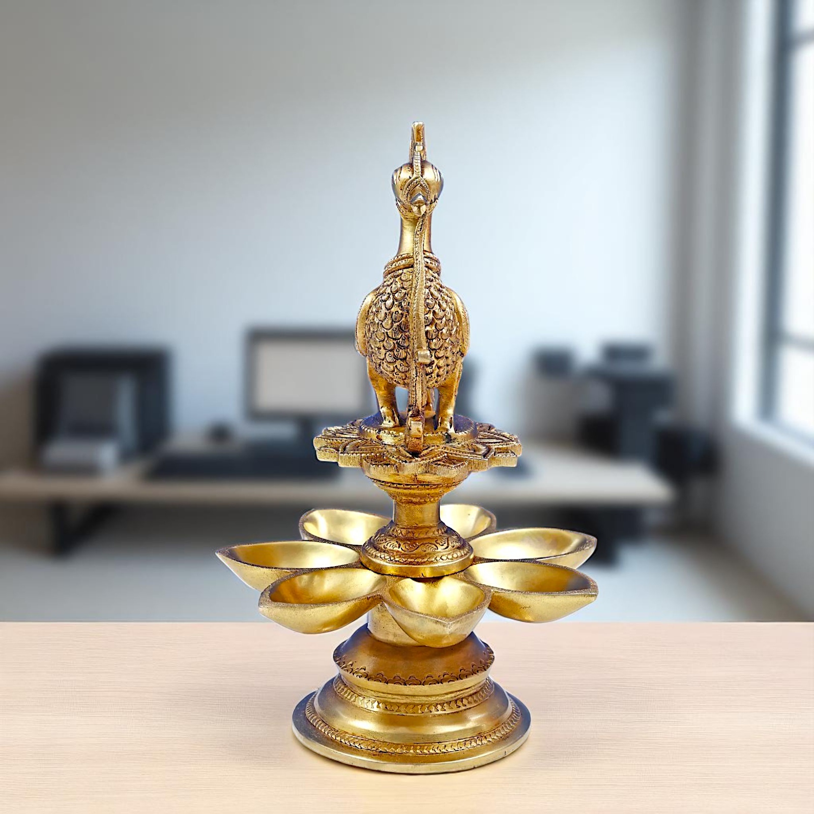 Brass Peacock Diya oil lamp festival Home decor - 1 Feet Nikuressence