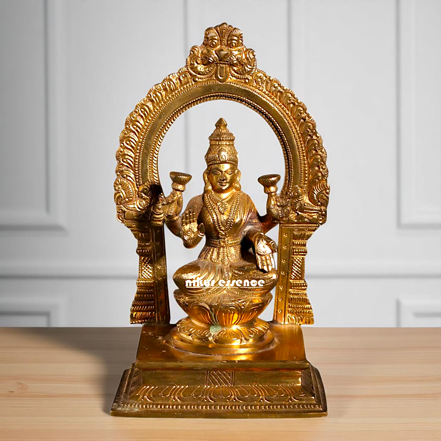 Goddess Lakshmi Maa Seated on Lotus with blessing Bronze/Panchaloha idol - 7 Inches Nikuressence