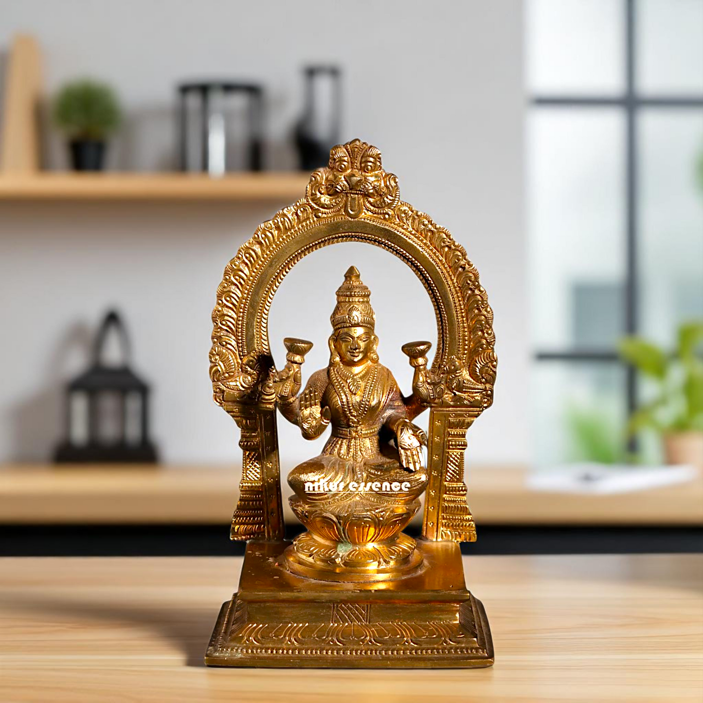 Goddess Lakshmi Maa Seated on Lotus with blessing Bronze/Panchaloha idol - 7 Inches Nikuressence