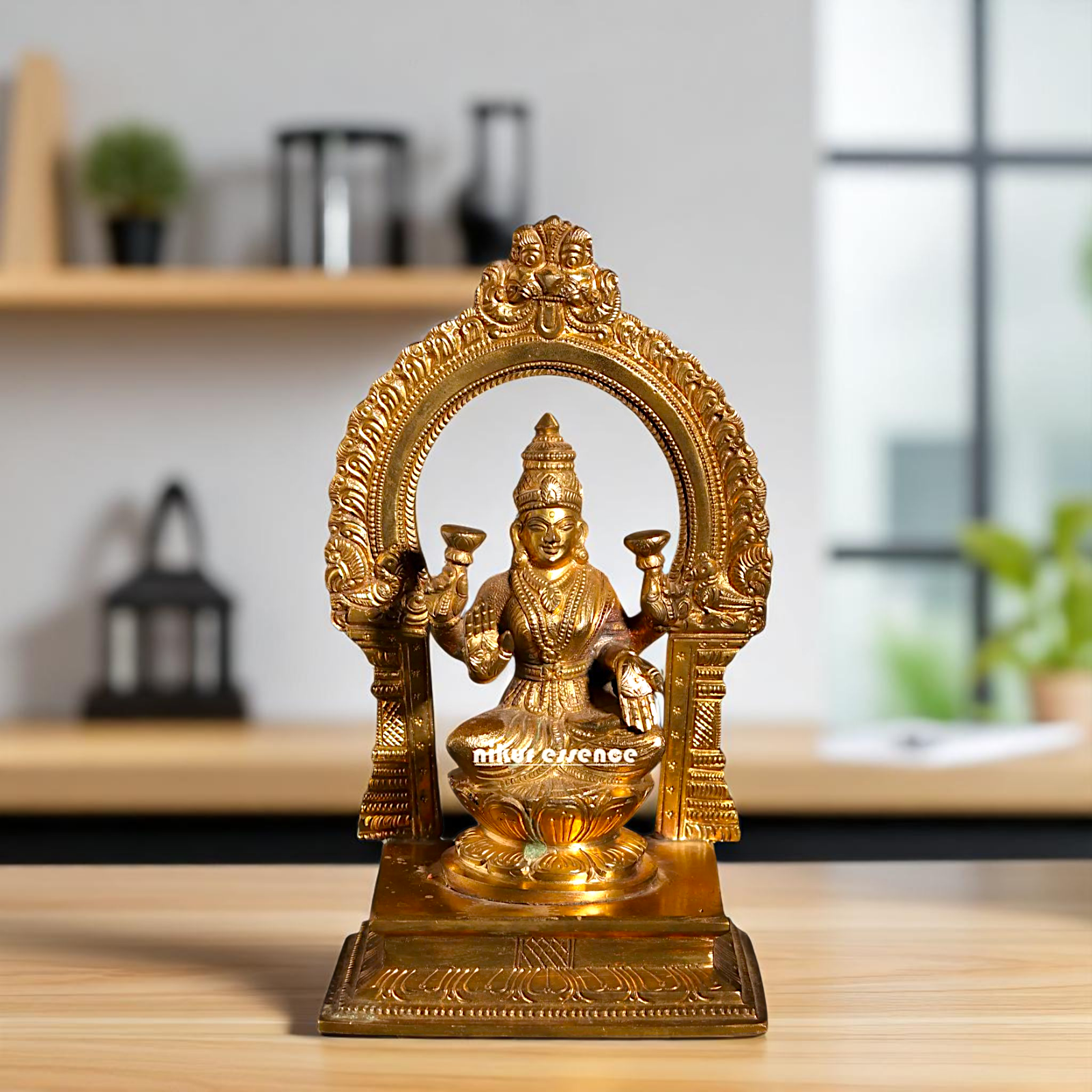 Goddess Lakshmi Maa Seated on Lotus with blessing Bronze/Panchaloha idol - 7 Inches Nikuressence