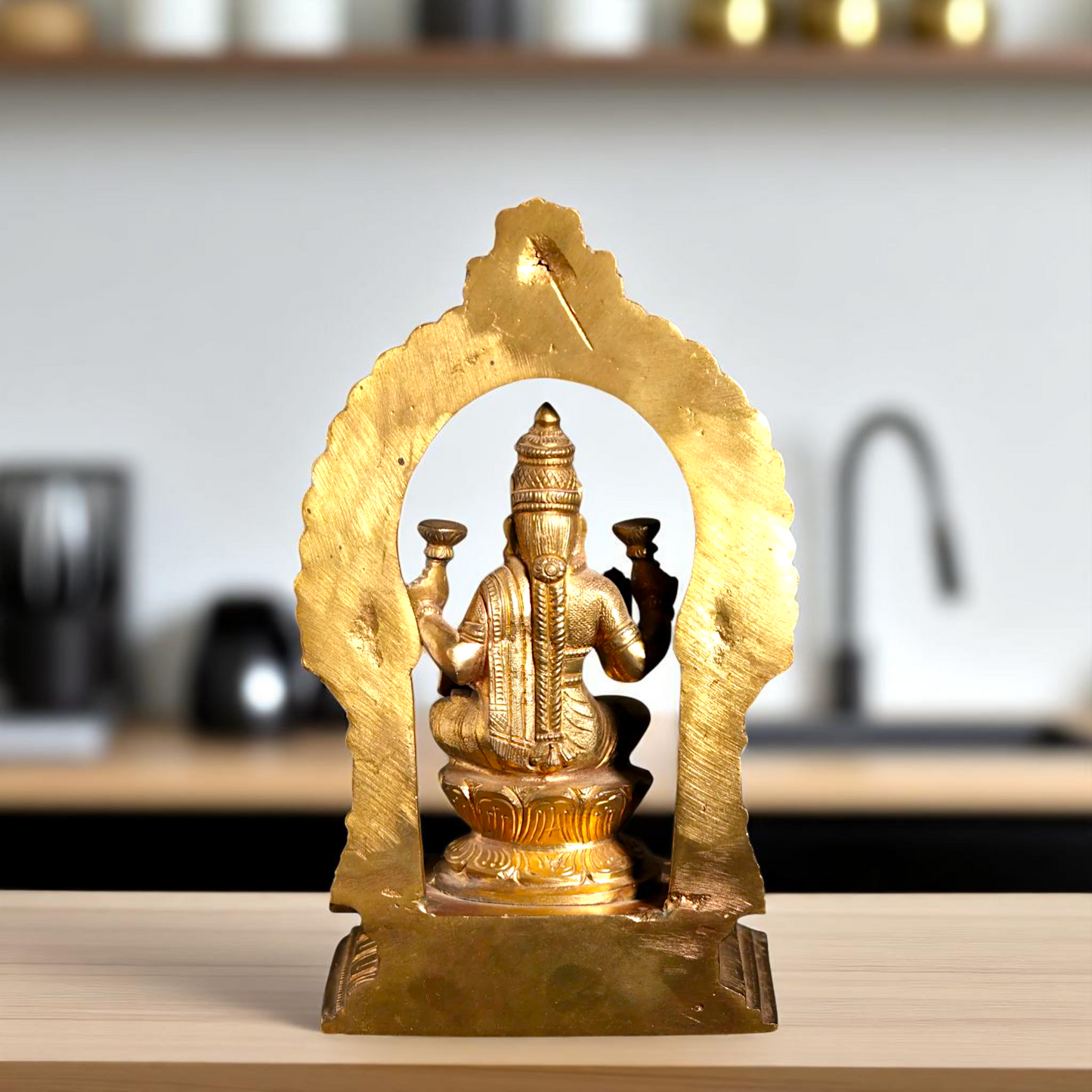 Goddess Lakshmi Maa Seated on Lotus with blessing Bronze/Panchaloha idol - 7 Inches Nikuressence