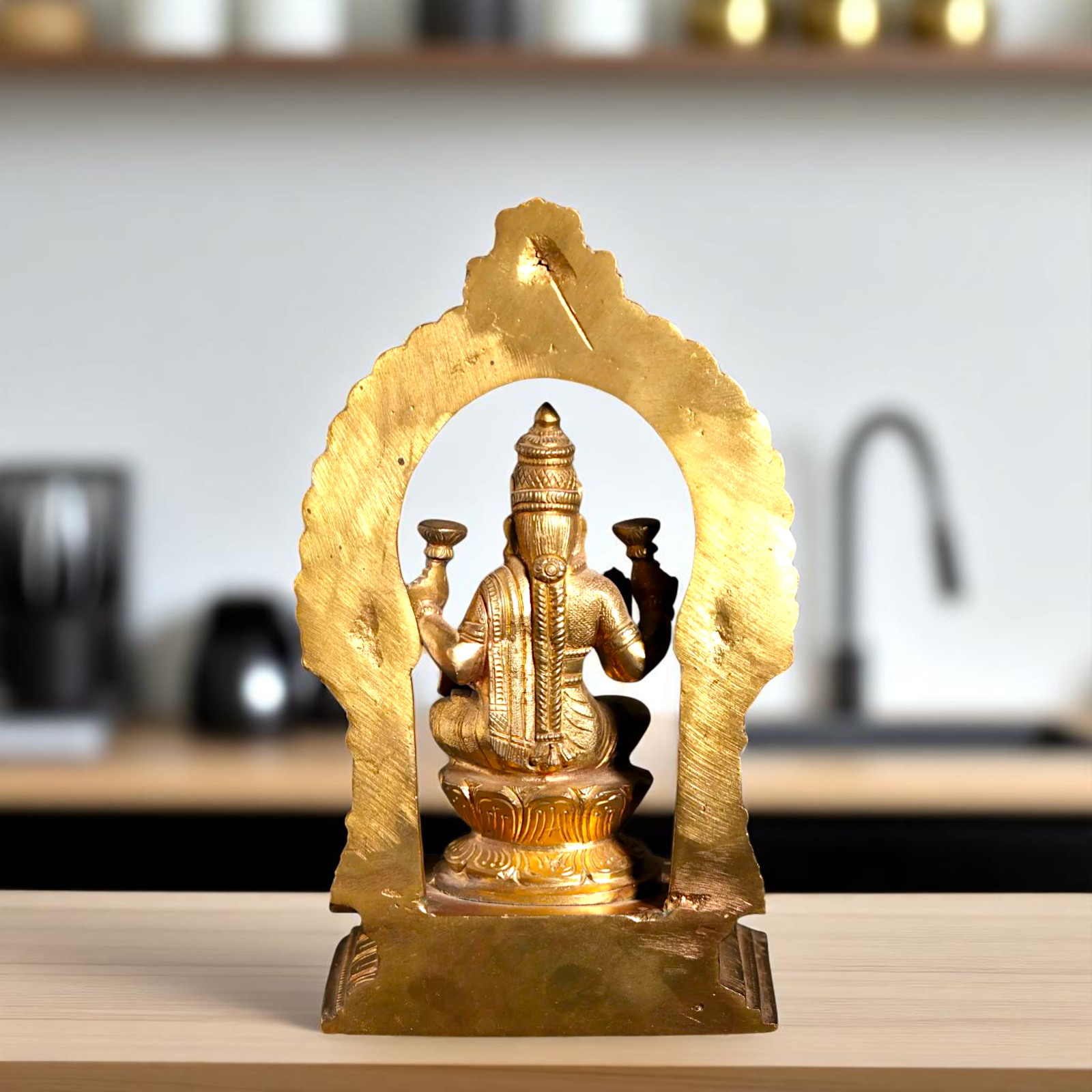 Goddess Lakshmi Maa Seated on Lotus with blessing Bronze/Panchaloha idol - 7 Inches Nikuressence