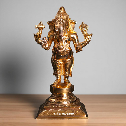 Lord Ganesha Ganpati Standing with Blessing Bronze/Panchaloha idol - 9 Inches Nikuressence