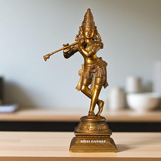 Bronze/Panchaloha Krishna Standing with Playing Flute statue - 11 Inches Nikuressence