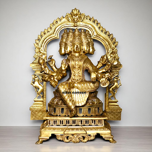 Goddess Gayatri Devi Maa Seated on throne kirtimukha Bronze/Panchaloha idol - 25 Inches Nikuressence