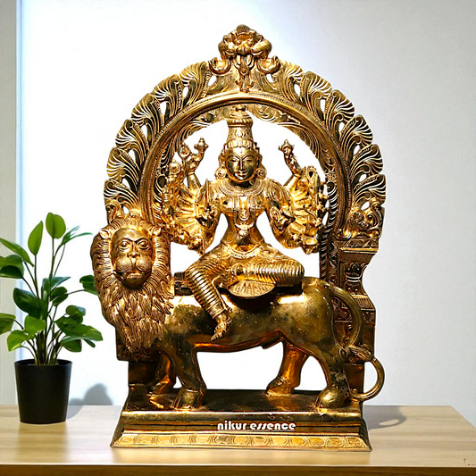 Big Durga Sherawali Maa Devi Seated on Lion with Blessing Bronze/Panchaloha idol - 27 Inches Nikuressence