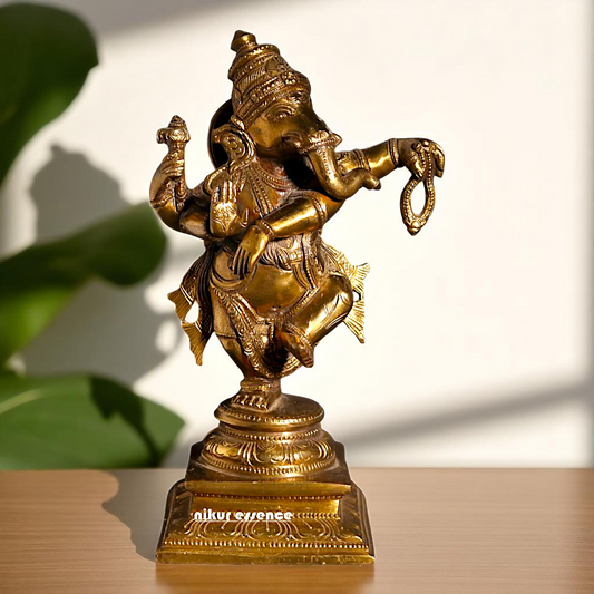 Bronze Ganesha Ganpati Dancing with Blessing statue - 9 Inches Nikuressence