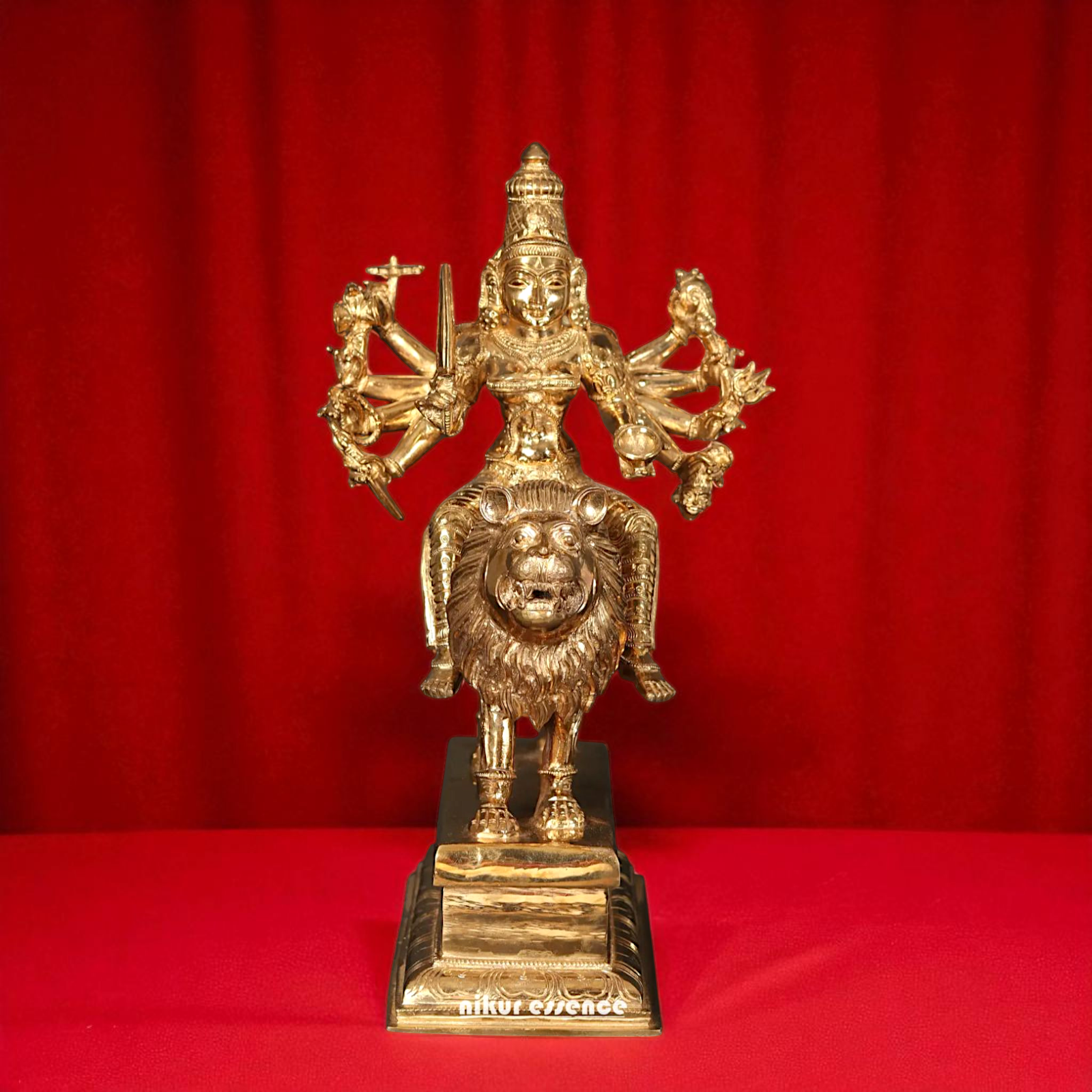 Goddess Durga Sherawali Maa with Ten Armed Bronze/Panchaloha idol - 18 Inches Nikuressence