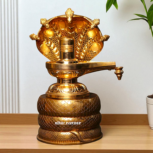 Shiva Linga with sheshnag and Nandi Bronze/Panchaloha idol - 26 Inches Nikuressence