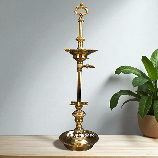 Big Kuthu Vilakku Diya oil lamp spiritual Worship Bronze/Panchaloha - 38 Inches Nikuressence