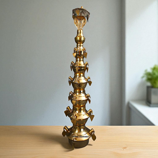 Large sheshnag on top Diya oil lamp ritual Bronze/Panchaloha - 35 Inches Nikuressence