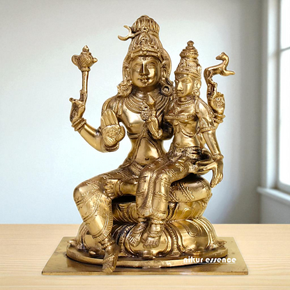 Pashupatinath shiva with Goddess Parvati Devi seated Blessing Bronze/Panchaloha idol - 8 Inches Nikuressence