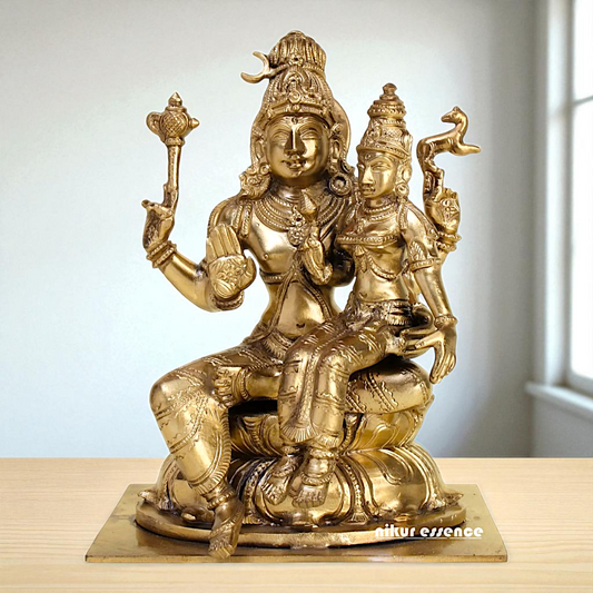 Pashupatinath shiva with Goddess Parvati Devi seated Blessing Bronze/Panchaloha idol - 8 Inches Nikuressence
