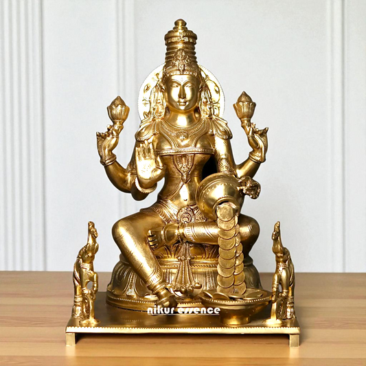 Sri Lakshmi Seated on throne with Blessing Bronze/Panchaloha idol - 16 Inches Nikuressence