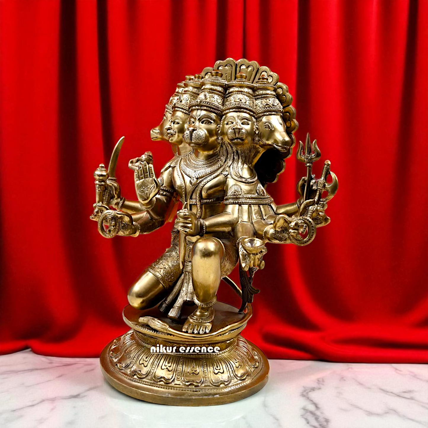 Panchaloha Hanuman ji Seated with blessing Bronze idol - 15 Inches Nikuressence