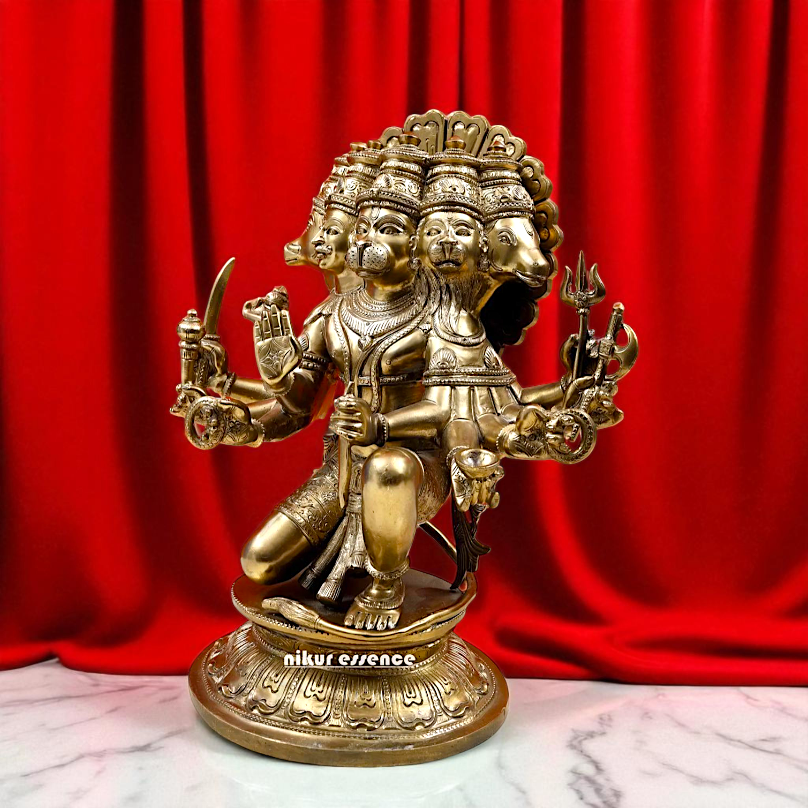Panchaloha Hanuman ji Seated with blessing Bronze idol - 15 Inches Nikuressence