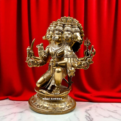 Panchaloha Hanuman ji Seated with blessing Bronze idol - 15 Inches Nikuressence