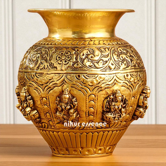 Asthalakshmi pot Matka kalash Solid Brass - 9 Inches Nikuressence
