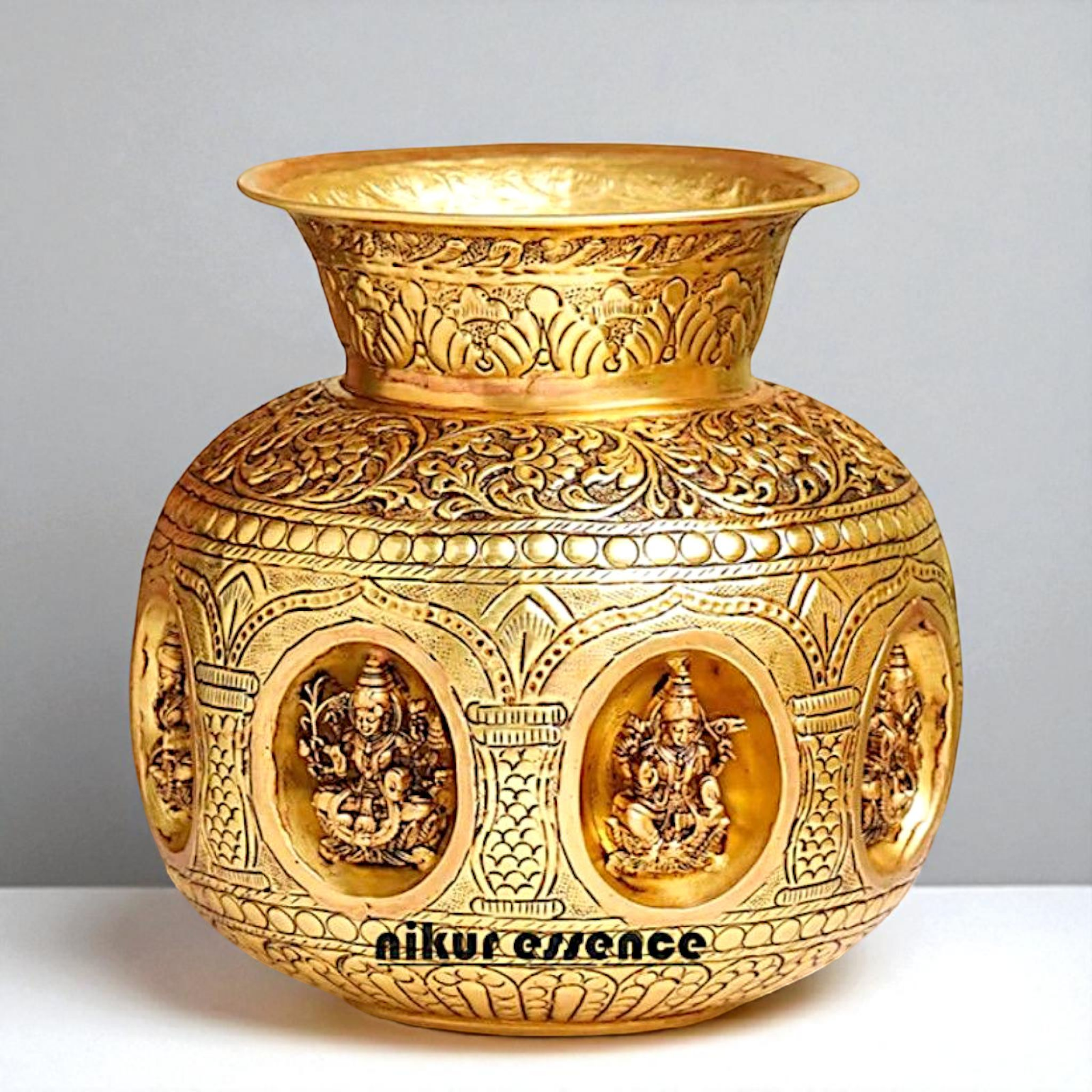 Ashtalakshmi pot Brass matka Kalash - 8 Inches Nikuressence