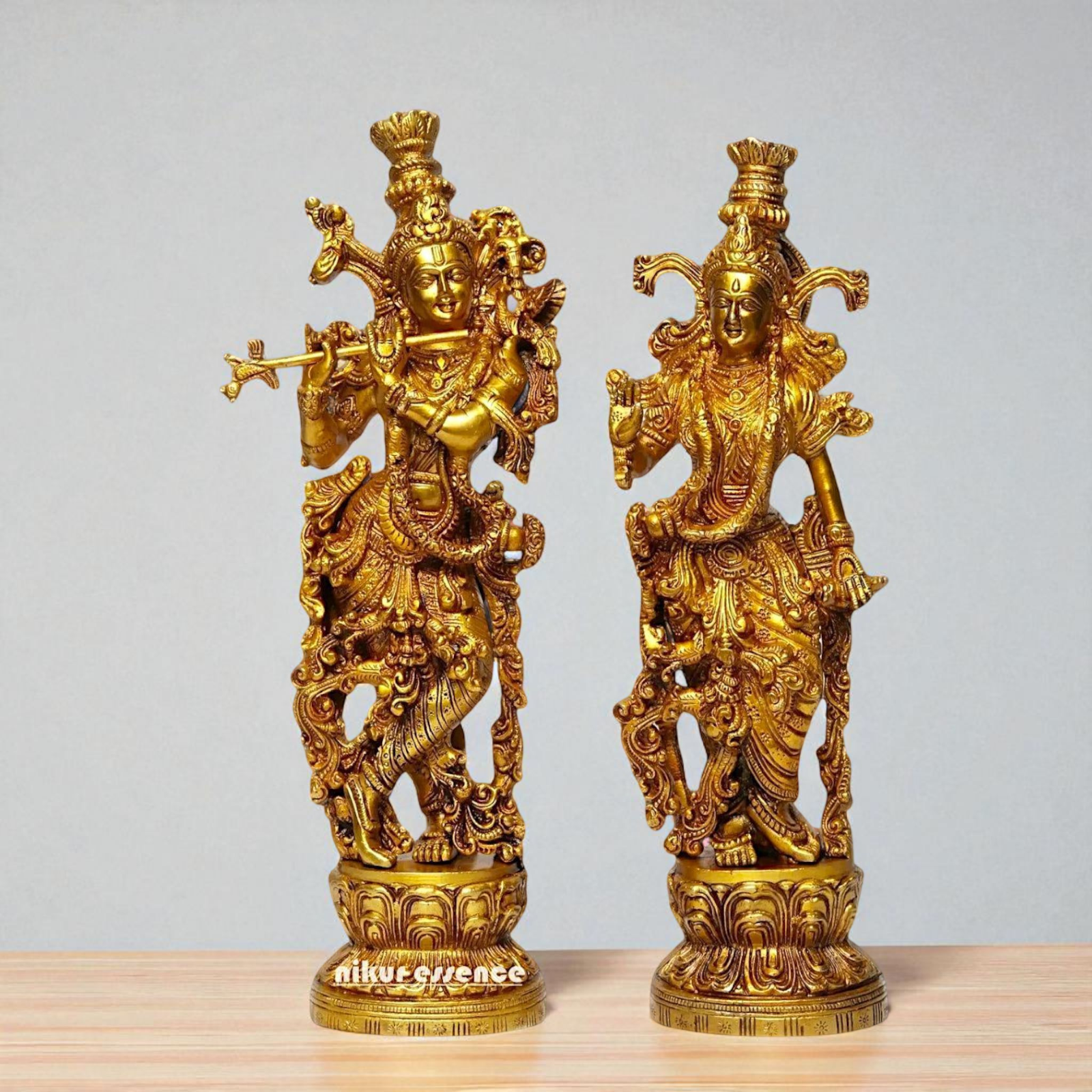 Pure Brass Radha Rani with krishna standing Playing Flute statue - 14 Inches Nikuressence