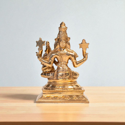 Panchaloha Narasimha Vishnu with Lakshmi Maa Seated Bronze statue - 3.1 Inches Nikuressence