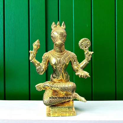 Hayagriva Vishnu Bhagwan Avtar seated on throne Bronze/Panchaloha idol - 6 Inches Nikuressence
