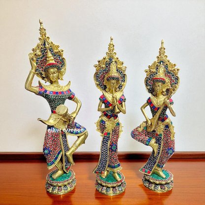 Thai ladies musicians set Brass with stone work idol - 22 Inches Nikuressence