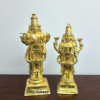 Vishnu with Lakshmi standing Blessing Bronze/Panchaloha idol - 7 Inches Nikuressence
