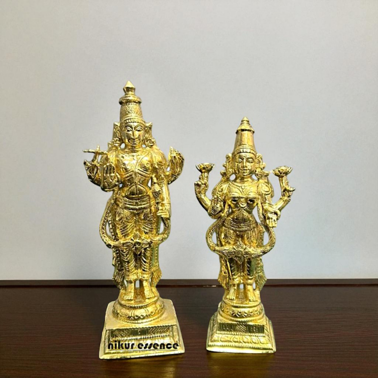 Vishnu with Lakshmi standing Blessing Bronze/Panchaloha idol - 7 Inches Nikuressence
