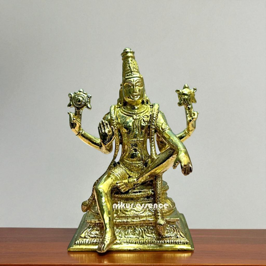 Narayan Vishnu Seated with Four Armed Bronze/Panchaloha idol - 4.8 Inches Nikuressence