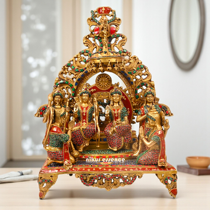 Big Ram Darbar seated on singhasan with bells Brass stone work idol - 23.5 Inches Nikuressence