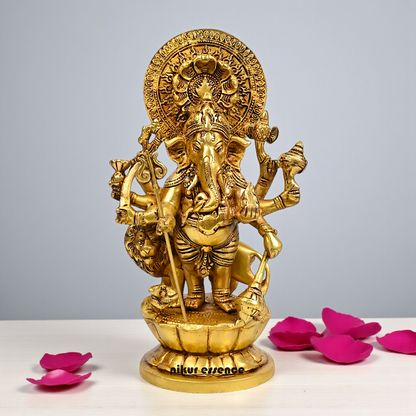 Ganesha standing with lion Brass statue - 11 Inches Nikuressence