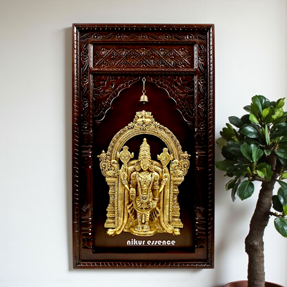 Nikur Essence Wooden Tirupati Balaji Brass Wall Hanging Sacred Temple Frame with Kirtimukha Throne - 47 inches Nikuressence