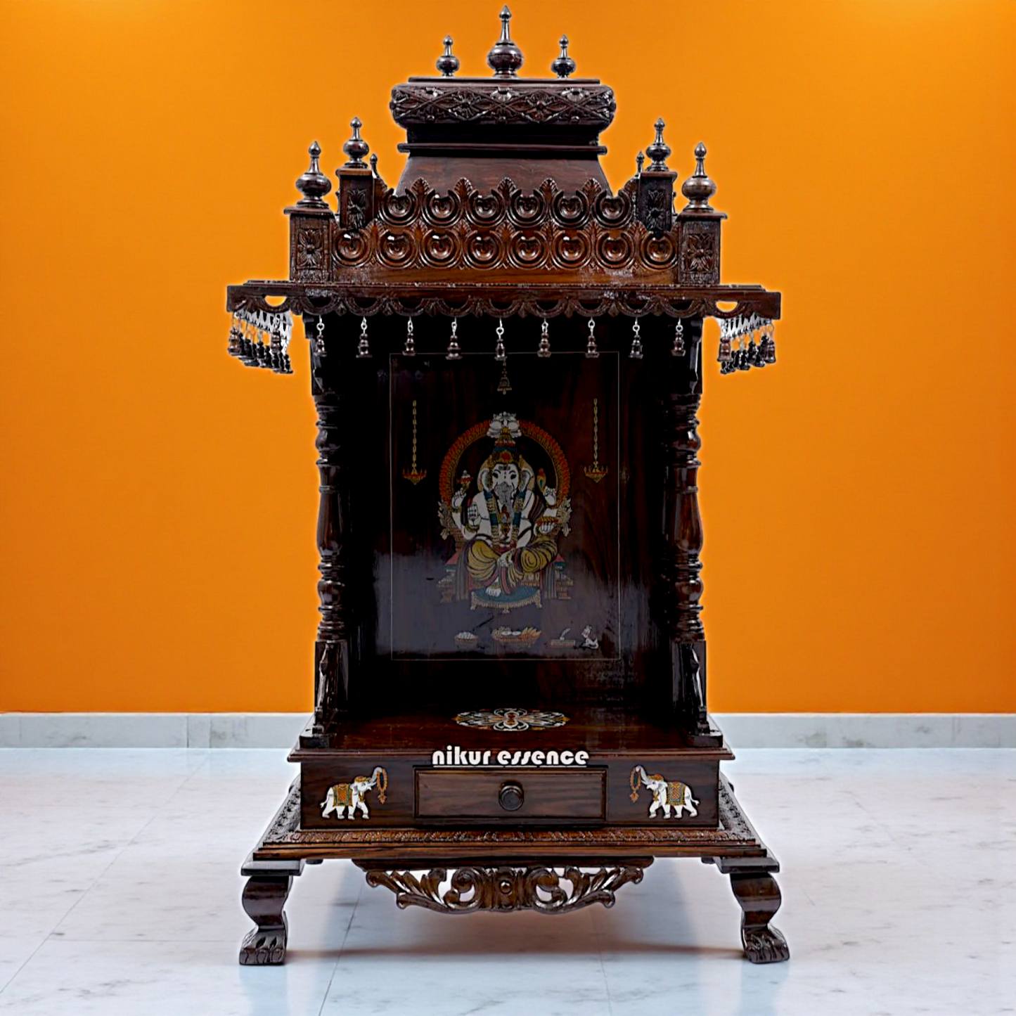 Wooden Temple Mandir with ghungroo and Standing - 53 Inches Nikuressence