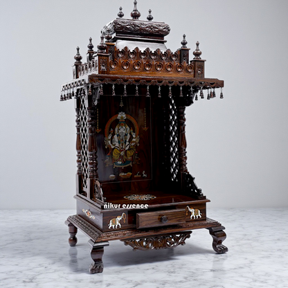 Wooden Temple Mandir with ghungroo and Standing - 53 Inches Nikuressence