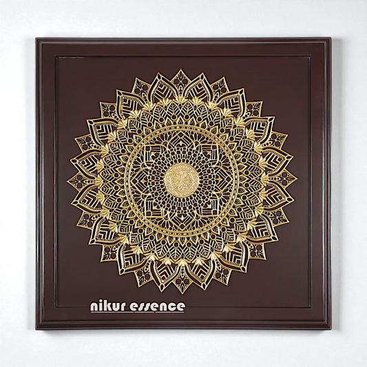 Nikur Essence 38-Inch Grand Brass Mandala Wall Art – Handcrafted Mandala on Wooden Frame for Luxurious Wall Decor Nikuressence