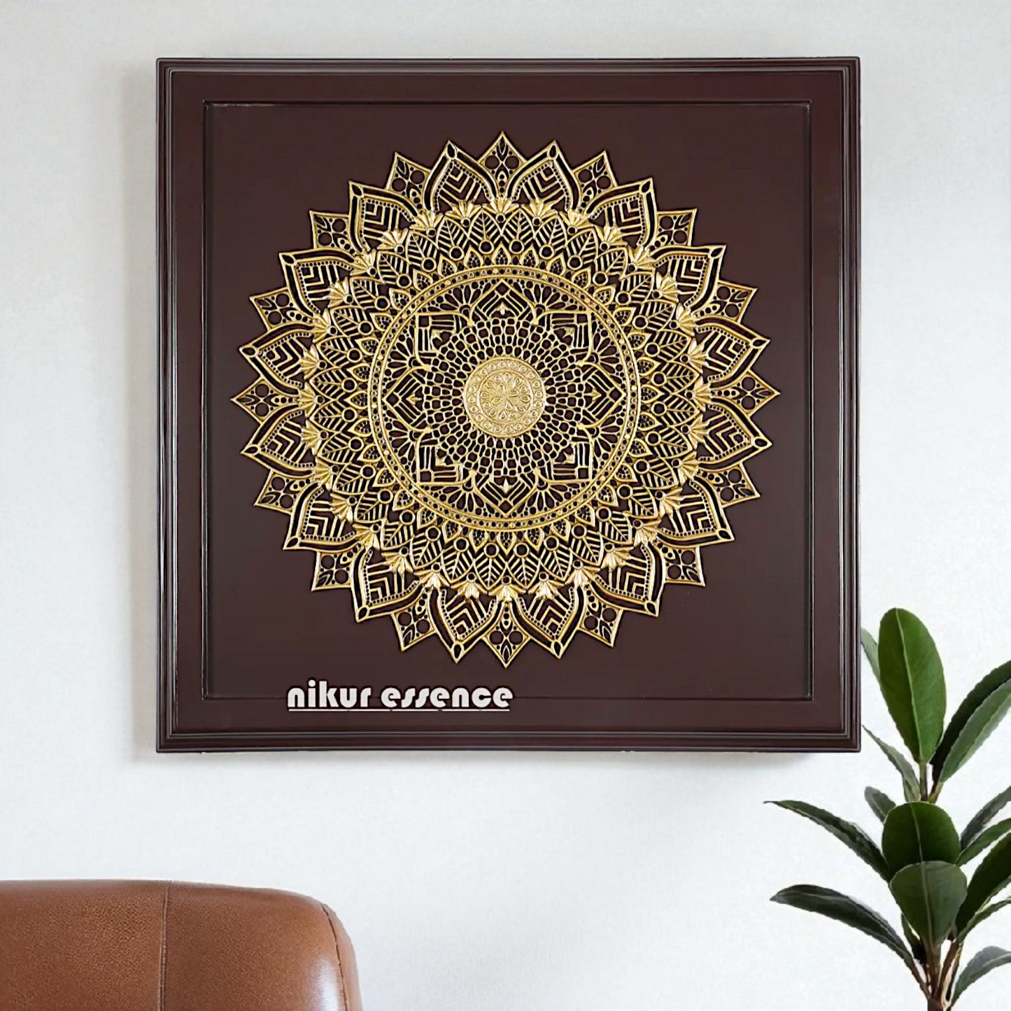 Nikur Essence 38-Inch Grand Brass Mandala Wall Art – Handcrafted Mandala on Wooden Frame for Luxurious Wall Decor Nikuressence