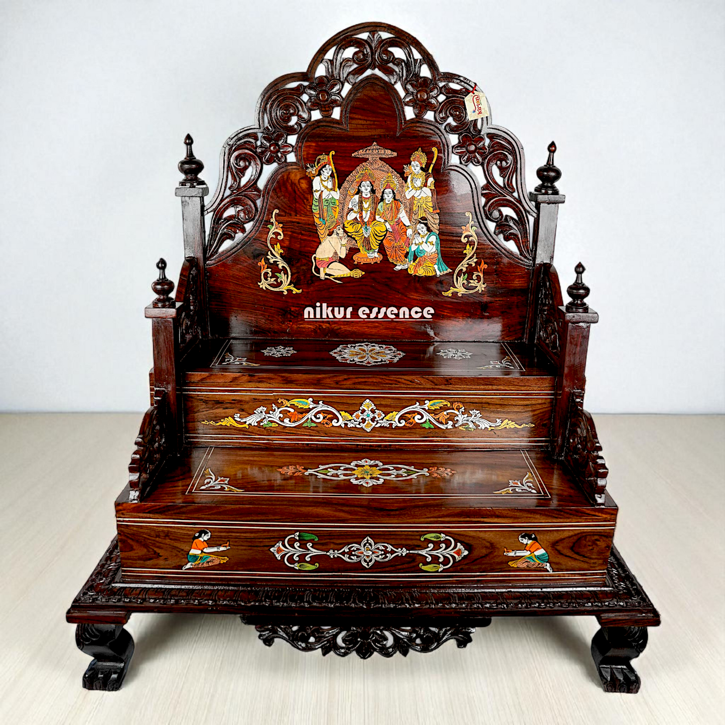 Handcrafted Rosewood Mandasana with Intricate Inlay – Ram Darbar Design Nikur Essence Nikuressence