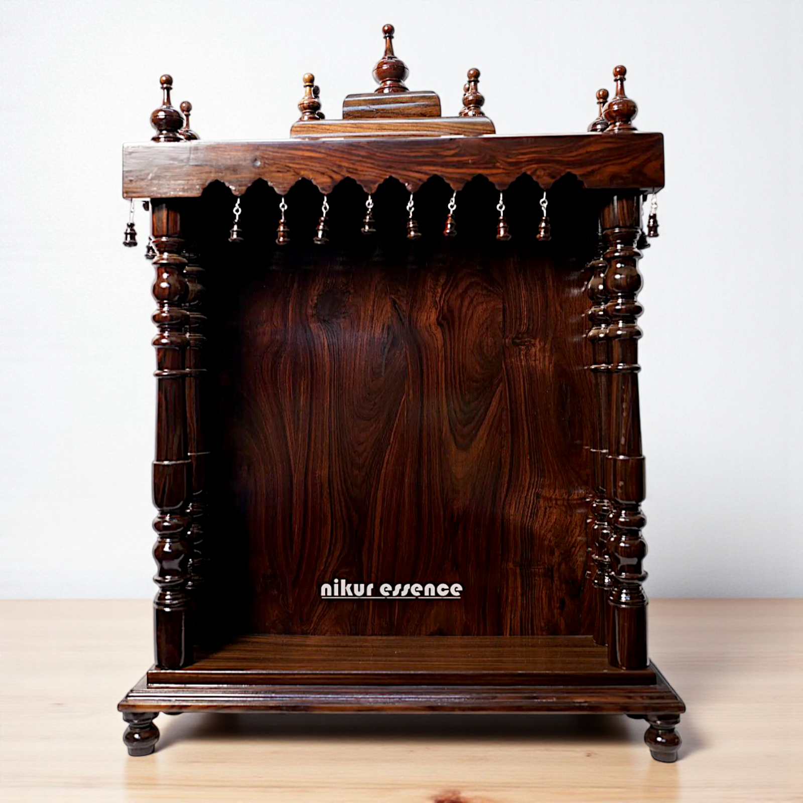 Nikur Essence Premium Rosewood Puja Temple – Handcrafted Wooden Altar for Home with Traditional Detailing Nikuressence
