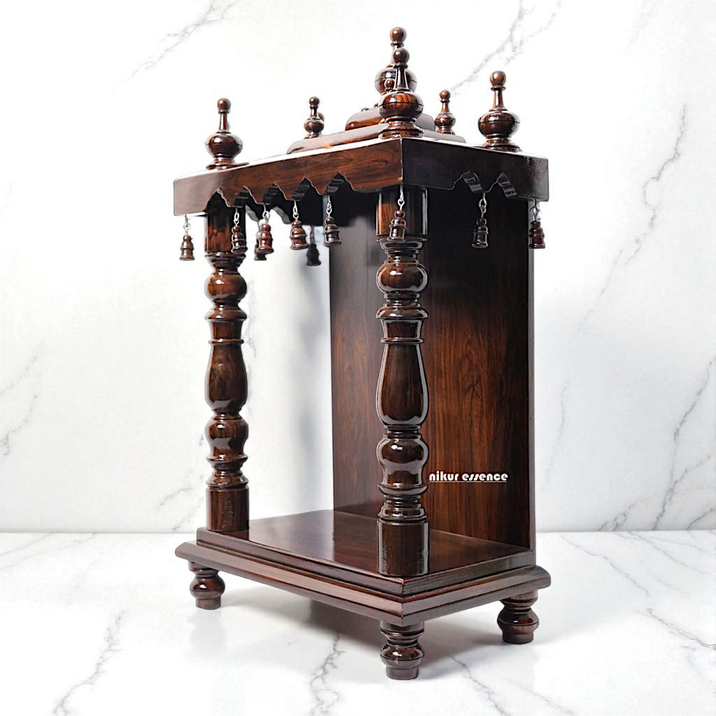 Wooden Puja Temple with Ornate Top – by Nikur Essence Nikuressence