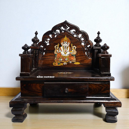 Handmade Rosewood Deity Throne (Mandasana) – Intricately Carved Wooden Singhasan by Nikur Essence Nikuressence
