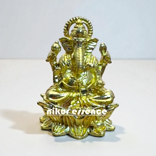 Panchaloha Ganesha Seated on Lotus Idol – Handcrafted Vinayaka Statue for Home Temple – Divine Hindu God Sculpture by Nikur Essence Nikuressence