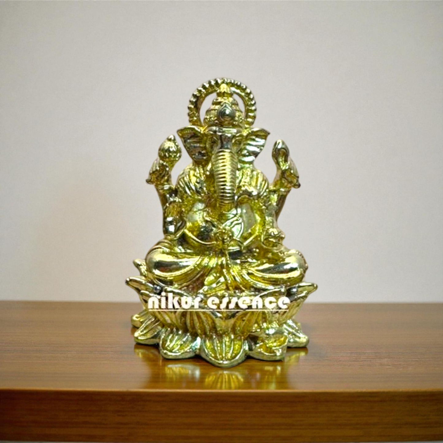 Panchaloha Ganesha Seated on Lotus Idol – Handcrafted Vinayaka Statue for Home Temple – Divine Hindu God Sculpture by Nikur Essence Nikuressence
