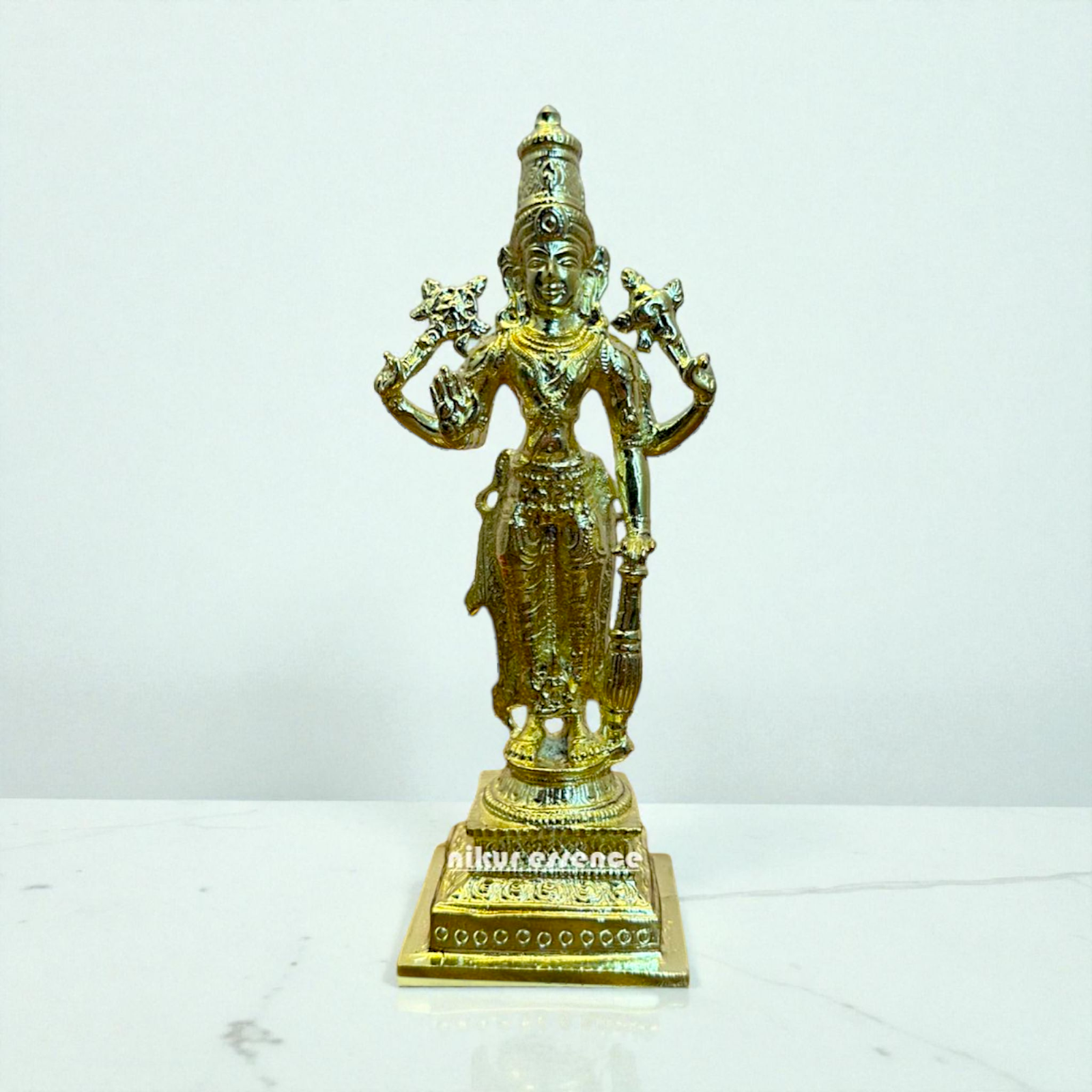 Panchaloha Vishnu Idol Standing in Blessing Pose – Handcrafted Hindu God Statue for Home Temple – Traditional Sacred Sculpture by Nikur Essence Nikuressence
