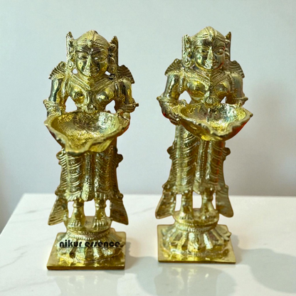 Sacred Deepa Lakshmi Panchaloha Idol Pair by Nikur Essence – Traditional Panchaloha Oil Lamp Goddess Statues Nikuressence